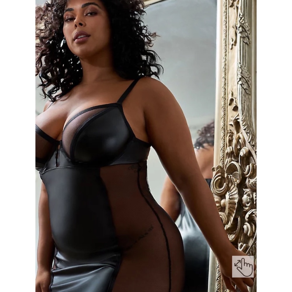 NWT- TORRID Underwire Chemise - Faux Leather & Mesh Black 0X size 12 - Picture 8 of 12